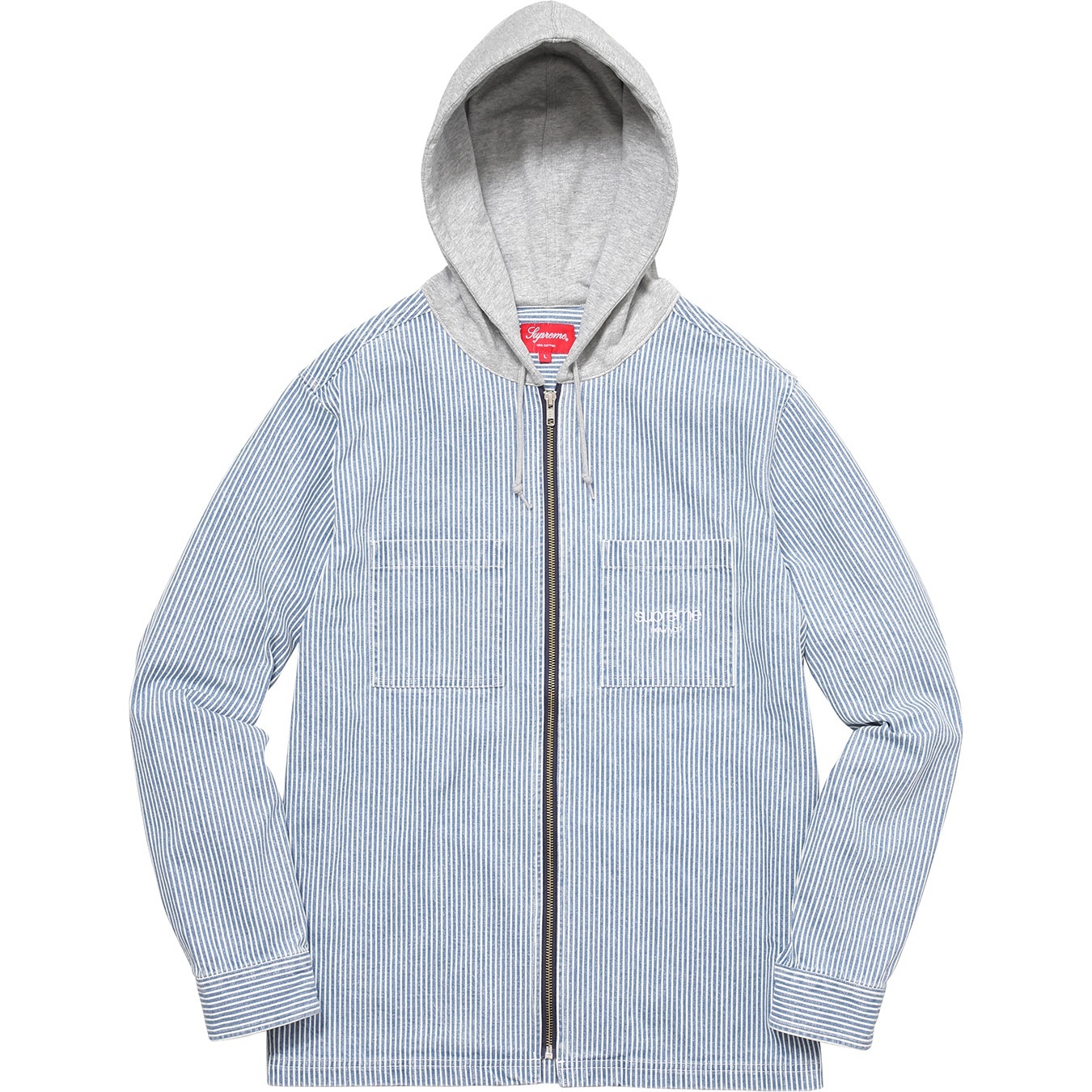 Hooded Stripe Denim Zip Up Shirt view 5